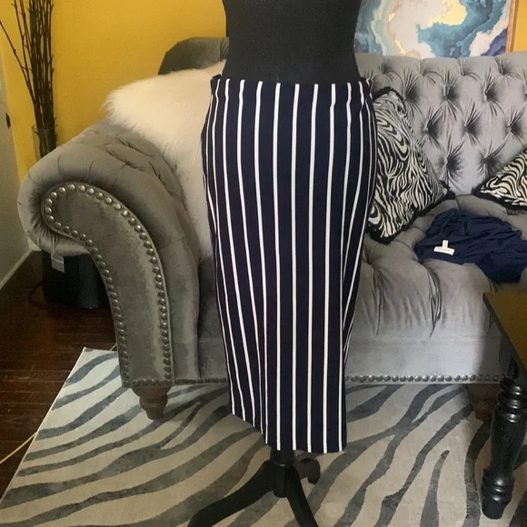 Sanctuary navy blue and white stripped midi pencil skirt - Picture 6 of 7
